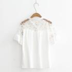 Embroidered Mesh Panel Short-sleeve Blouse