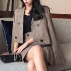Set: Double Breasted Plaid Blazer + Mini Dress Skirt