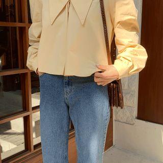 Wide-collar Puff-sleeve Cropped Blouse Yellow - One Size