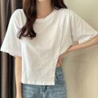 Cropped Short-sleeve Slit Top