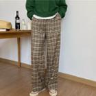 Plaid Wide-leg Pants Brown - One Size