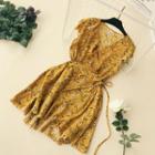Short-sleeve Floral Print A-line Beach Dress