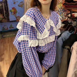 Plaid Lace Oversize Blouse