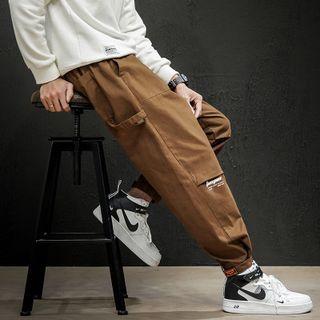 High-waist Letter Cargo Straight-cut Pants
