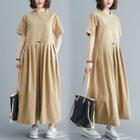 Plain Round-neck Wide-leg With Jumpsuits Almond - F