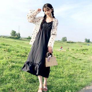 Floral Print Chiffon Jacket / Spaghetti Strap Midi Dress