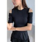 Cutout-shoulder Slim Ribbed Top