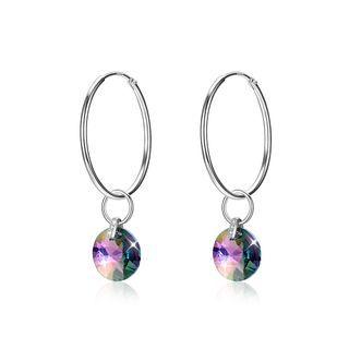 925 Sterling Silver Simple Fashion Colored Austrian Element Crystal Circle Earrings Silver - One Size
