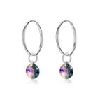 925 Sterling Silver Simple Fashion Colored Austrian Element Crystal Circle Earrings Silver - One Size