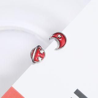 925 Sterling Silver Non-matching Planet & Moon Threader Earring / Ear Stud