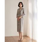 Peaked-lapel Plaid Long Jacket Dress Gray - One Size