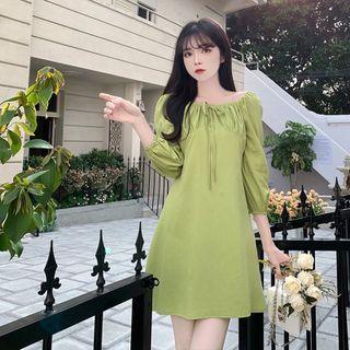 3/4-sleeve Tie-front Mini A-line Dress