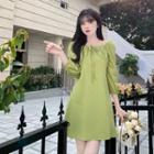 3/4-sleeve Tie-front Mini A-line Dress