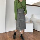 Check Slim-fit Skirt As Figure - One Size