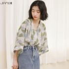 Set: 3/4-sleeve Printed Blouse + Camisole Top Set Of 2 - Top - One Size