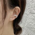 Leaf Rhinestone Faux Pearl Alloy Earring 1pc - Silver - One Size