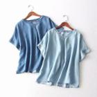 Short-sleeve Denim V-neck T-shirt