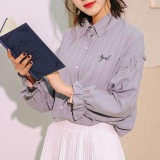 Panel-sleeve Embroidery Shirt