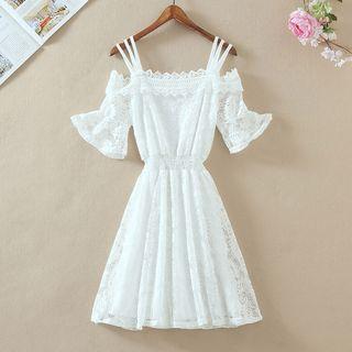 Short-sleeve Cold-shoulder A-line Lace Dress