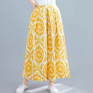 Print Wide-leg Pants Yellow - One Size