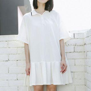 Pleated Hem Short-sleeve Polo Shirt Dress