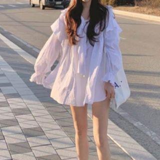 Collared Plain Dress White - One Size