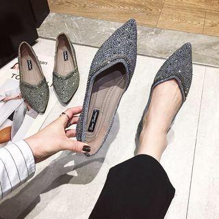 Faux Leather Rhinestone Pointed Flats
