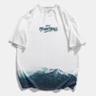 Short-sleeve Mountain Print T-shirt / Label Applique Shorts