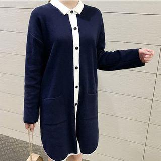 Contrast-trim Buttoned Knit Shift Dress