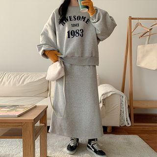 Plus Size Set: Letter Sweatshirt + Maxi Skirt