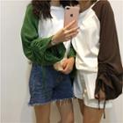 Color-block Drawcord Loose-fit Long- Sleeve T-shirt