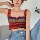 Sleeveless Button-up Striped Knit Top
