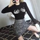 Set: Long-sleeve T-shirt + Glitter Pencil Skirt