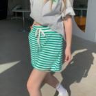 Elastic-waist Striped Ripped Short