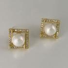 Faux Pearl Rhinestone Alloy Earring 1 Pair - 14k Gold - One Size