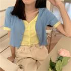 Short-sleeve Mock Two-piece Buttoned Knit Top