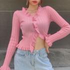 Ruffle-trim V-neck Cardigan