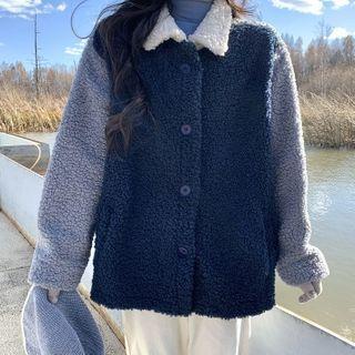Faux Shearling Button Jacket Blue - One Size