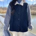 Faux Shearling Button Jacket Blue - One Size