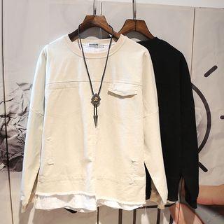 Mock Two-piece Distressed Long-sleeve T-shirt