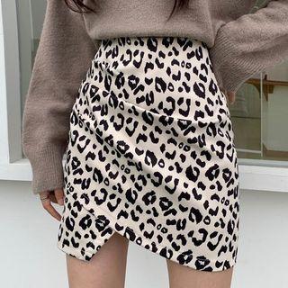 Asymmetric Leopard Print A-line Skirt
