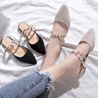 Studded-strap Pointy-toe Mules
