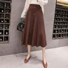 Buttoned Knitted Midi A-line Skirt