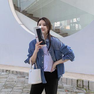 Striped-panel Dip-back Boxy Denim Shirt