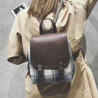 Plaid Panel Faux-leather Backpack