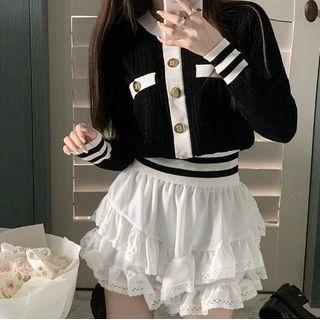 Contrast Trim Cardigan / Skorts