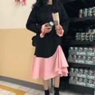 Ruffle-hem Fleece-lined Sweatdress Black - One Size