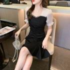 Short-sleeve Rhinestone Trim Mermaid Dress