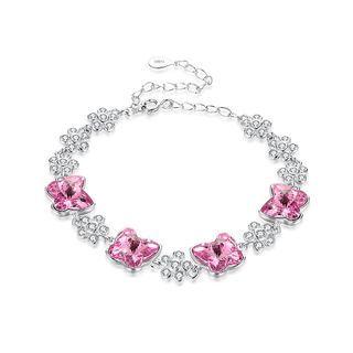 925 Sterling Silver Pink Butterfly Bracelet With Austrian Element Crystal Silver - One Size
