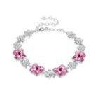 925 Sterling Silver Pink Butterfly Bracelet With Austrian Element Crystal Silver - One Size